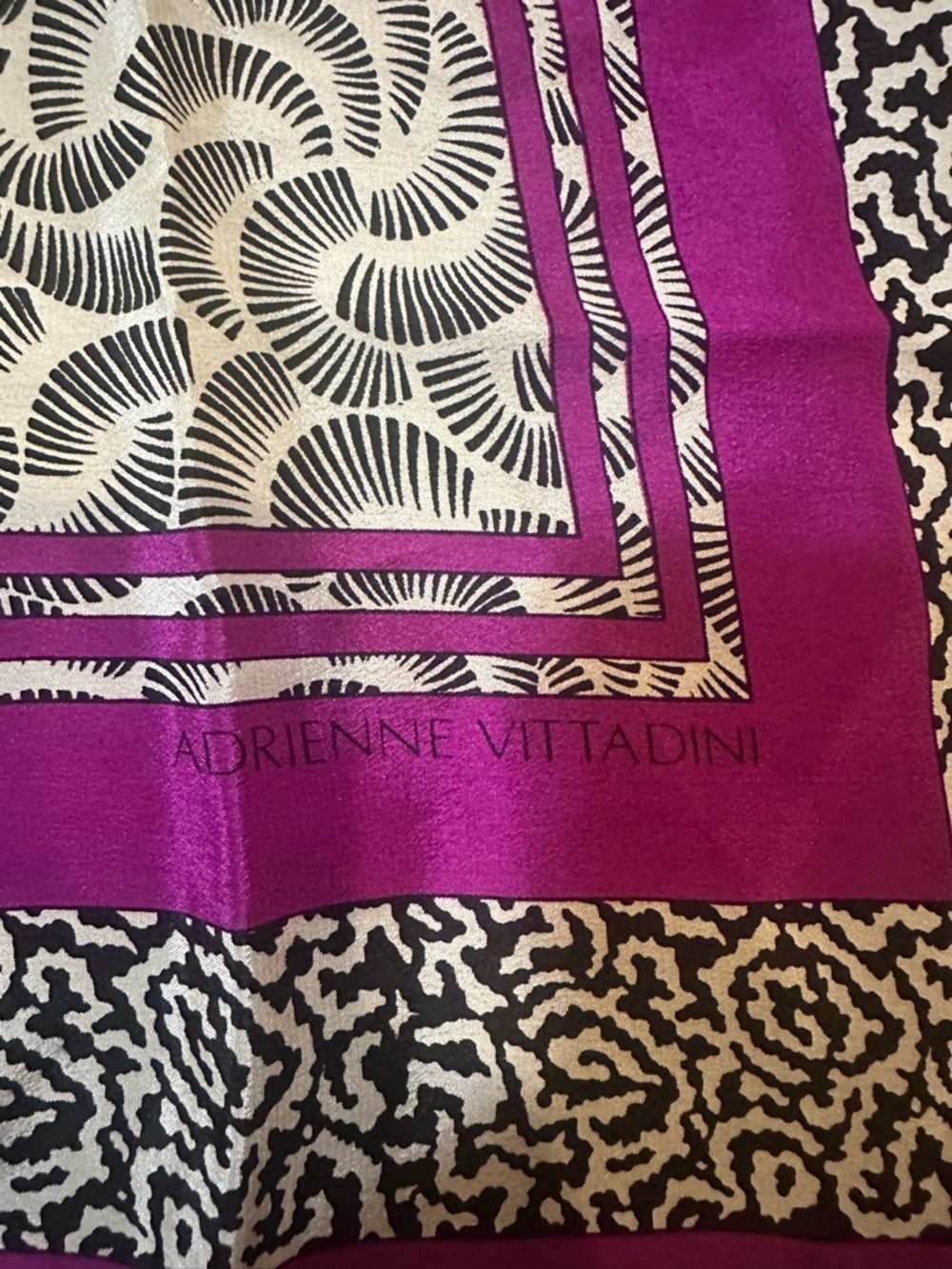 Adrienne Vittadini Magenta and Black Graphic Silk Scarf